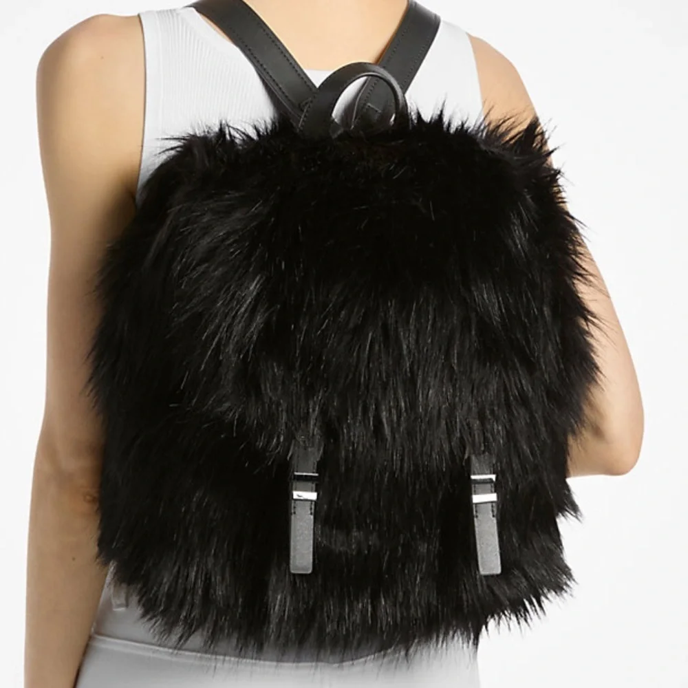 MICHAEL MICHAEL KORS Quinn Medium Flap Faux Fur Backpack Black  NWT   Live Style